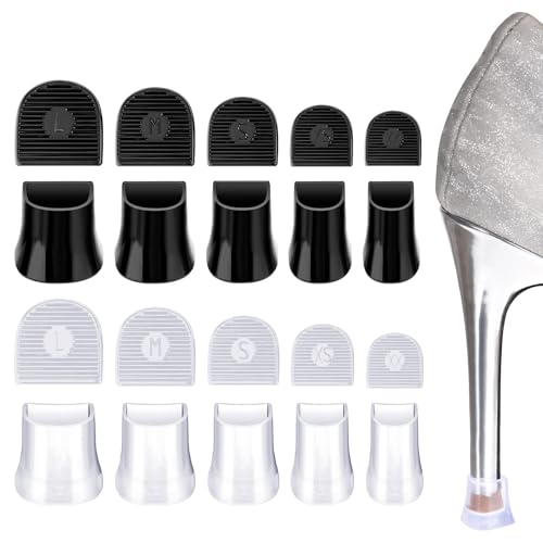 10 Paar Fersenkappen für High Heels, rutschfest, geräuschreduzierend, Absatzschutz, Absatzschoner, Spitzenabdeckungen für Hochzeit, Gras, Kies, Feuchtgebiete, Outdoor-Events, 5 Größen, Schwarz von Psyqtsuary