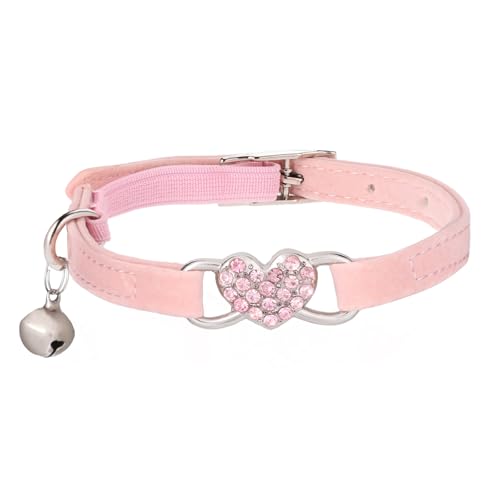 Rosa Herz Bling Katzenhalsband, Katzenhalsband mit Glöckchen und Sicherheitsgurt, verstellbar, niedliches Katzenhalsband, glitzerndes Diamant, Haustierzubehör für kleine Hunde und Katzen Rosa Herz Bling Katzenhalsband, Katzenhalsband mit Glöckchen und Sicherheitsgurt, verstellbar, niedliches Katzenhalsband, glitzerndes Diamant, Haustierzubehör für kleine Hunde und Katzen von Psyqtsuary