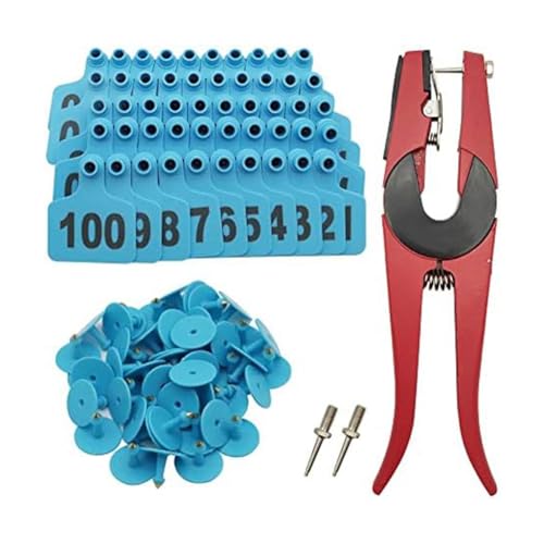 Ptdfjspt Rinderohrmarken Ohrmarken Aus Kunststoff mit Den Nummern 001-100, Kunststofftiermarken für Rinder mit Dem Ohrmarken-Applikator-Set, 100 Stück von Ptdfjspt