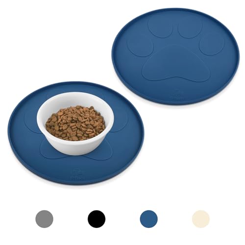 Ptlom 2 Stück Silikon Tischsets für Hunde und Katzen, Napfunterlage wasserdicht und rutschfest für Futter und Wasser, kleine und mittelgroße Tablett, hoher Rand, verhindert Schäden von Ptlom
