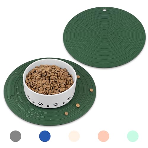 Ptlom 2 x Haustier-Platzsets für Hunde und Katzen, wasserdichte Silikon-Futternapf-Matten für Futter und Wasser, kleine, mittelgroße und große Haustiermatte verhindert, dass Rückstände auf den Boden von Ptlom
