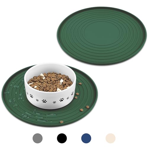 Ptlom 2 x Haustier-Tischset für Hunde und Katzen, wasserdichte Silikon-Futternapf-Matten für Futter und Wasser, kleine, mittelgroße und große Haustiermatte, verhindert, dass Rückstände auf den Boden von Ptlom