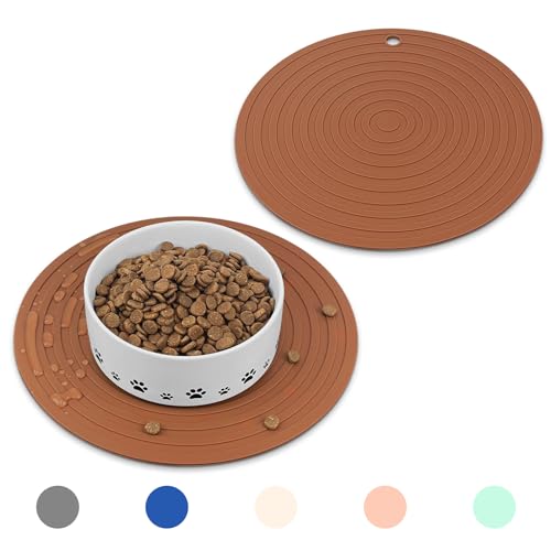 Ptlom 2 x Haustier-Tischset für Hunde und Katzen, wasserdichte Silikon-Futternapf-Matten für Futter und Wasser, kleine, mittelgroße und große Haustiermatte verhindert, dass Rückstände auf den Boden von Ptlom