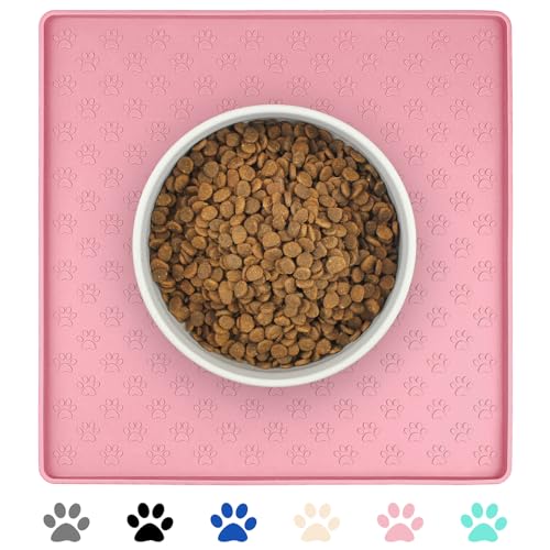 Ptlom Haustier-Tischset für Hund und Katze, wasserdicht, rutschfest, Silikon, verhindert Überlaufen von Futter und Wasser, Welpen-Schale, Futterspender für mittelgroße und kleine Haustiere, Rosa Ptlom Haustier-Tischset für Hund und Katze, wasserdicht, rutschfest, Silikon, verhindert Überlaufen von Futter und Wasser, Welpen-Schale, Futterspender für mittelgroße und kleine Haustiere, Rosa von Ptlom