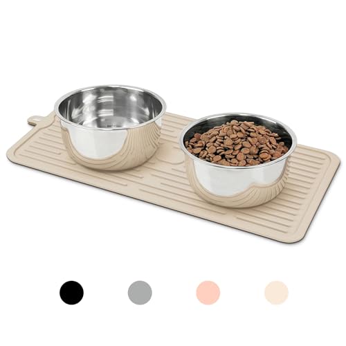 Ptlom Pet Placemat for Dog and Cat,Anti Slip Waterproof Dogs Feeding Mat Prevent Food and Water Overflow, Bowl Mats Suitable for Medium and Small Pets, Beige, Silicone von Ptlom