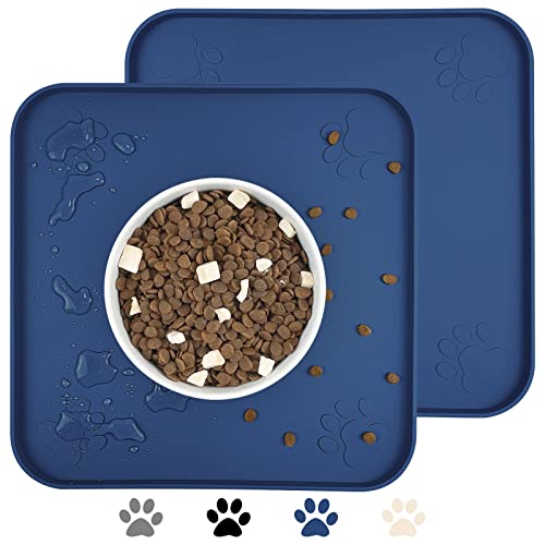 Ptlom Silikon-Haustier-Tischset für Hunde und Katzen, rutschfest, wasserdicht, verhindert das Überlaufen von Futter und Wasser, hohe Lippen, geeignet für mittelgroße und kleine Haustiere, Marineblau, von Ptlom