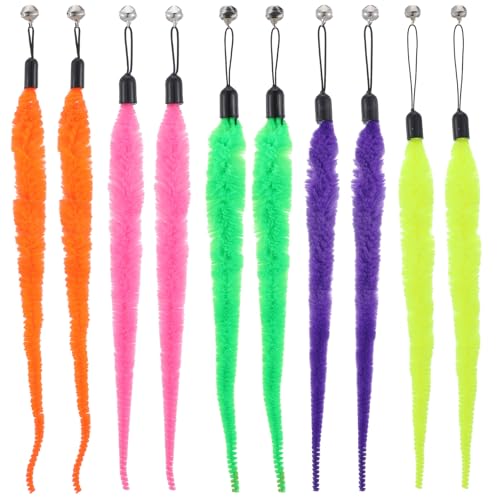 Ptwola 10 Stück Katze Wand Spielzeug Ersatz Nachfüllung atzenwurm Teaser Nachfüllpackungen Katzenwurmspielzeug Katzenstab Spielzeug Ersatzminen pelziger Schwanz Wurm mit Glocken für Katzen Kätzchen von Ptwola