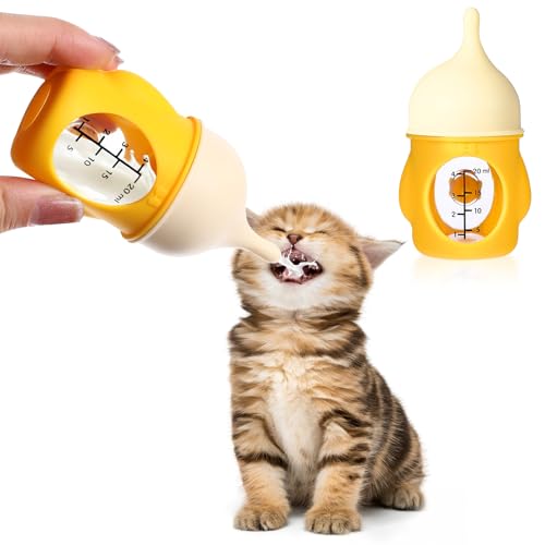 Ptwola Haustier-Stillflasche Welpe Kätzchen Weiche Silikonflaschen zum Stillen für Neugeborene Kätzchen, Welpen, Kleintiere (20ml, Gelb) von Ptwola
