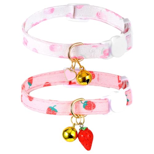 Ptwola Katzenhalsband mit Glöckchen, verstellbare Baumwollfliege, Kätzchenhalsband, weich, niedlich, rosa, abnehmbare Schleife, Halsband für Mädchen, Haustier, Katze (Rosa + Weiß), 2 Stück von Ptwola