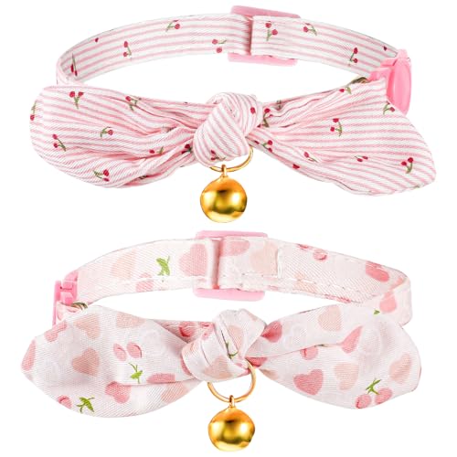 Ptwola Katzenhalsband mit Glöckchen, verstellbare Baumwollfliege, Kätzchenhalsband, weich, niedlich, rosa, abnehmbare Schleife, Halsband für Mädchen, Haustiere, Katzen, 2 Stück Ptwola Katzenhalsband mit Glöckchen, verstellbare Baumwollfliege, Kätzchenhalsband, weich, niedlich, rosa, abnehmbare Schleife, Halsband für Mädchen, Haustiere, Katzen, 2 Stück von Ptwola