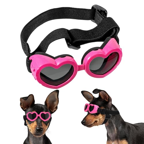 Ptwola Sonnenbrille für kleine Hunde, UV-Schutz, Augenbekleidung mit verstellbarem Riemen, Herzform, beschlagfrei, winddicht, rosa, Haustier-Sonnenbrille für Outdoor-Aktivitäten und Foto-Requisiten von Ptwola