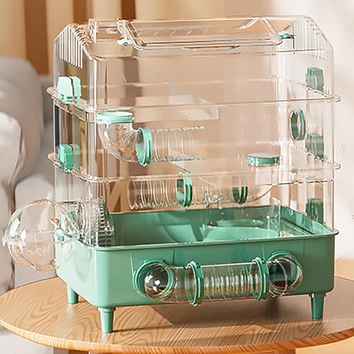 3-lagiger Transparenter Hamsterkäfig, DIY Luxus-Hamstertunnel-Villa, Clamshell-Oberlicht-Design, Mehrere Belüftungslöcher, Abnehmbar(Green) von Pucaru