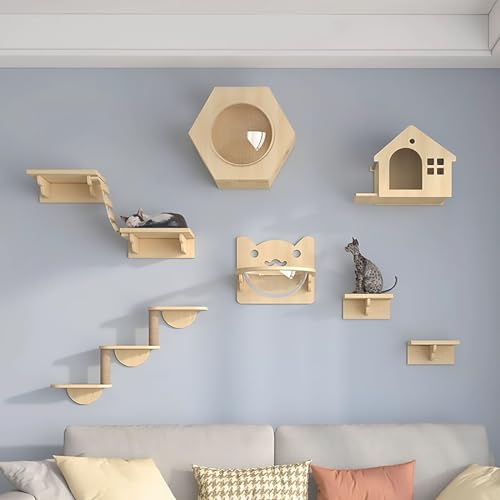 An Der Wand Montiertes Katzen Wand Klettern, Katze Kletterlandschaft, Katzenkletterwand-Spielplatzset, DIY-freie Montage (Color : Style1) von Pucaru