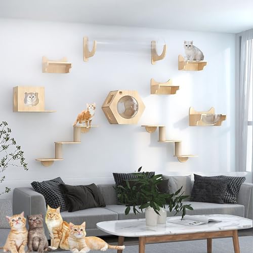 An der Wand Montierte Katzenwandparkour, Katzen-Klettergerüst, Decken-/Wand-Kombinationsset, Platzsparend, Selbstgemacht und Einfach zu Montieren(Size:Style5) von Pucaru