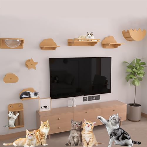 Pucaru An der Wand Montiertes Kletterregal-Set für Katzen, Platzsparend, Spielen und Klettern für Katzen (Color : Style 1) von Pucaru