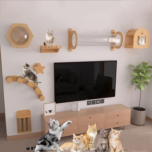 An der Wand Montiertes Kletterregal-Set für Katzen, Platzsparend, Spielen und Klettern für Katzen (Color : Style 4) von Pucaru
