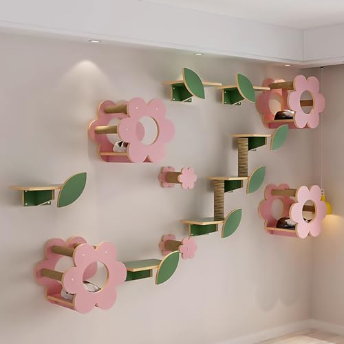 Blumenförmiges Katzenklettergerüst aus Massivem Holz, Wandmontierte Katzenwandmöbel, Katzennest, Sprungplattform, Raumkapsel (Size : Style5) von Pucaru