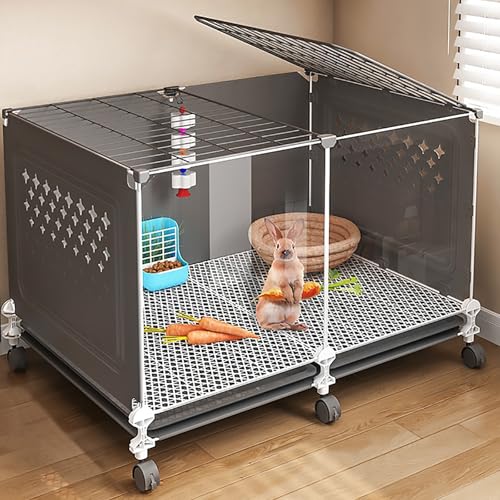 DIY Anti-Spritz-Urin-Kaninchenkäfig, Indoor-Hasenstall, Hasenkäfig, Belüftet und Atmungsaktiv, mit Ausziehbaren Tabletts, Leicht zu Reinigen(Black,70x45x45cm) von Pucaru