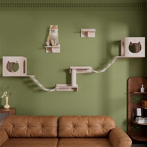 DIY Katzen Kletterwand Set, Massivholz-Katzenwandmöbel, Katzenregale und Sitzstangen für die Wand, Platzsparend, (Style1) von Pucaru