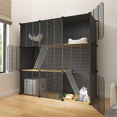 Pucaru DIY-Katzenkäfig, Abnehmbarer Drahtkäfig, Katzenzaun mit Plattform, Dichtes Netz, Geeignet für Übungsbereich für 1–2 Katzen(111x39x111cm) von Pucaru