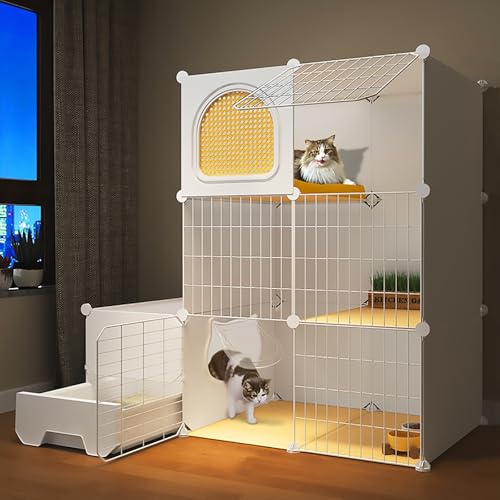 Pucaru DIY Katzenkäfig mit 2–3 Schichten, Bnehmbare Katzenzwinger aus Draht, Laufstall für Kätzchen, Welpen, Frettchen, Kaninchen, Igel(108x47x106cm) von Pucaru