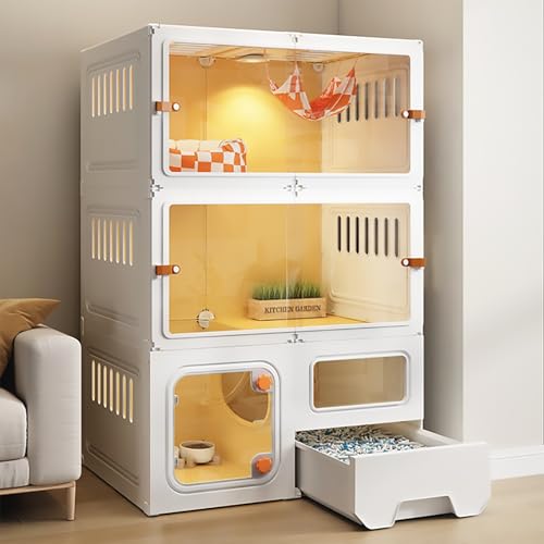 Pucaru DIY-Katzenkäfig mit Katzentoilette, Katzenvilla für den Innenbereich, Abnehmbares Katzengehege, Beidseitig Hohle Seitenteile, Belüftet und Atmungsaktiv(70x45x105cm) von Pucaru
