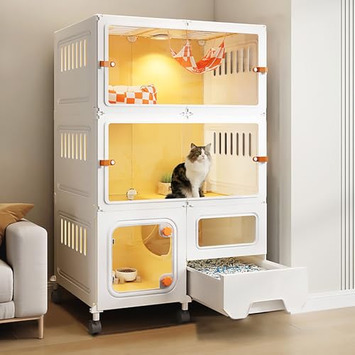 Pucaru DIY-Katzenkäfig mit Katzentoilette, Katzenvilla für den Innenbereich, Abnehmbares Katzengehege, Beidseitig Hohle Seitenteile, Belüftet und Atmungsaktiv(70x45x112cm) von Pucaru