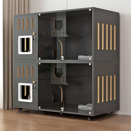 Doppelschichtiger Katzenschrank, Katzenkäfig, Katzenvilla Komplett aus Massivholz, Belüftung auf Beiden Seiten, Große Plattform, Leicht zu Pflegen(Black,120x60x114cm) von Pucaru