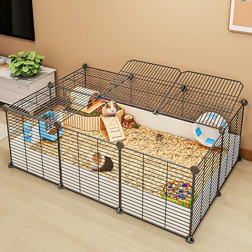 Extra Großer Raum-Laufstall für Kleine Tiere, Kräftige Verschlüsselung, Metallgitter, Innenkaninchenzaun, Igelkäfig, Meerschweinchenkäfig (Color : Black, Size : 111x72x37cm) von Pucaru