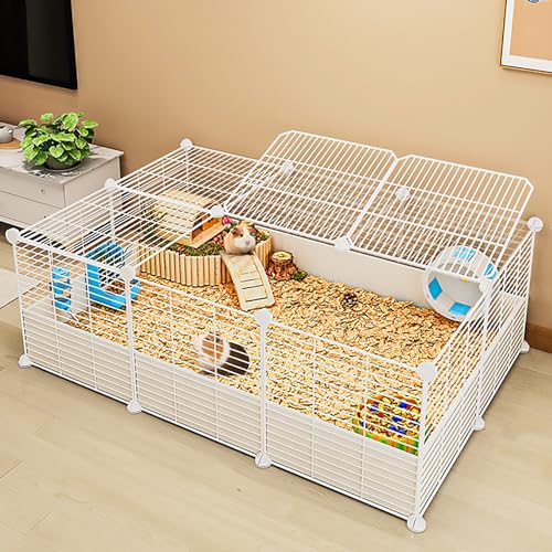 Extra Großer Raum-Laufstall für Kleine Tiere, Kräftige Verschlüsselung, Metallgitter, Innenkaninchenzaun, Igelkäfig, Meerschweinchenkäfig (Color : White, Size : 111x72x37cm) von Pucaru