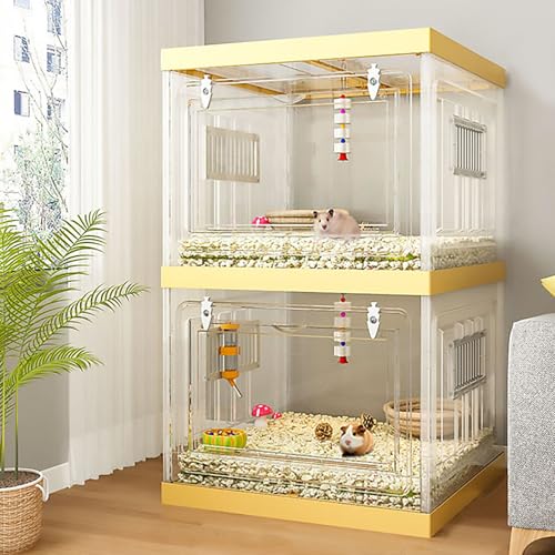 Pucaru Großer Hamsterkäfig, Hamstervilla, 360° Panorama-Zwerghamsterkäfig, Hamsterhaus, Getrennte Aufzucht, Freie Überlagerung(45x45x75cm) von Pucaru