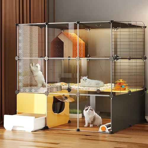 Pucaru Großer Katzenkäfig für den Innenbereich, DIY Katzenlaufstall Katzengehege mit Katzentoilette, für Kätzchen Meerschweinchen Hase(105x70x105cm) von Pucaru