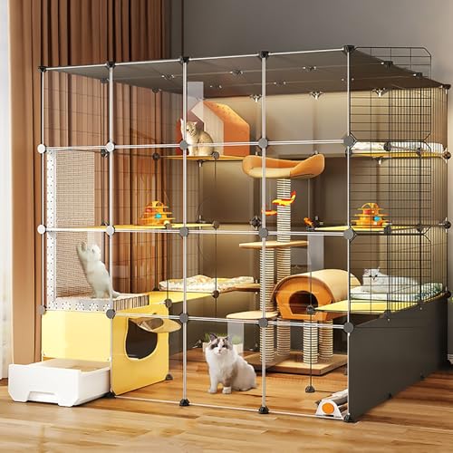 Pucaru Großer Katzenkäfig für den Innenbereich, DIY Katzenlaufstall Katzengehege mit Katzentoilette, für Kätzchen Meerschweinchen Hase(140x105x140cm) von Pucaru