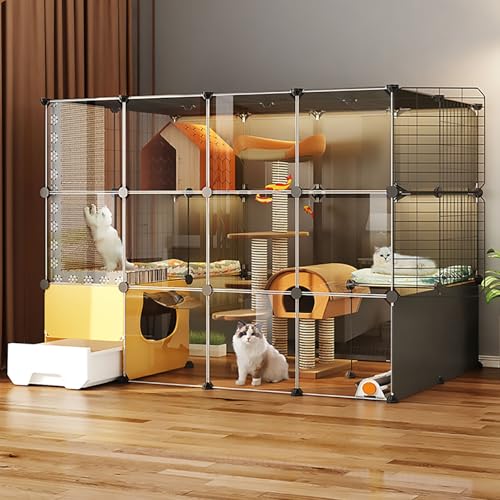 Pucaru Großer Katzenkäfig für den Innenbereich, DIY Katzenlaufstall Katzengehege mit Katzentoilette, für Kätzchen Meerschweinchen Hase(140x70x105cm) von Pucaru