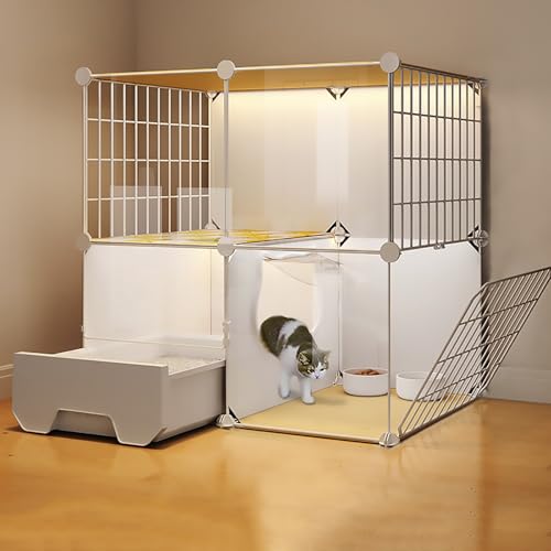 Pucaru Großer Katzenkäfig mit 2 Ebenen und Katzentoilette, DIY-Katzenvilla für den Innenbereich, Abnehmbarer Katzen-Laufstall für Haustiere, Einfache Installation(75x39x73cm) von Pucaru
