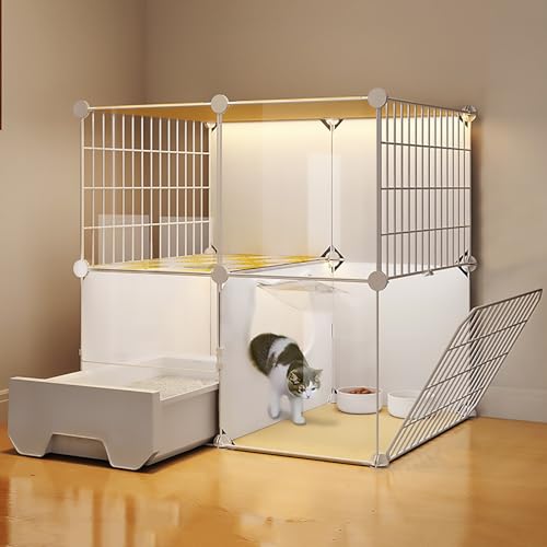 Pucaru Großer Katzenkäfig mit 2 Ebenen und Katzentoilette, DIY-Katzenvilla für den Innenbereich, Abnehmbarer Katzen-Laufstall für Haustiere, Einfache Installation(75x49x73cm) von Pucaru