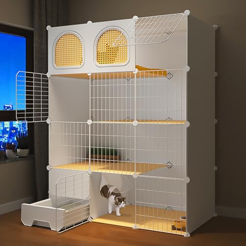 Pucaru Halbgeschlossener Katzenkäfig, DIY-Katzenlaufstall, Großzügige Katzenvilla, Angemessene Unterteilung, für Kätzchen, Kaninchen und Kleintiere(108x47x141cm) von Pucaru