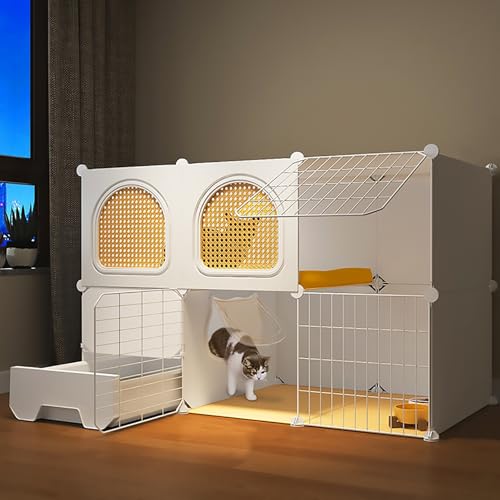 Pucaru Halbgeschlossener Katzenkäfig, DIY-Katzenlaufstall, Großzügige Katzenvilla, Angemessene Unterteilung, für Kätzchen, Kaninchen und Kleintiere(108x47x71cm) von Pucaru
