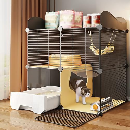 Pucaru Halbgeschlossener Katzenkäfig, DIY-Katzenzaun, Abnehmbares, Verschlüsseltes Katzengehege aus Draht, Stauraum an der Oberseite, für Kätzchen, Kaninchen(75x39x83cm) von Pucaru