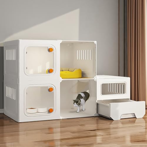 Pucaru Halbgeschlossener Katzenkäfig, Katzenvilla, mit Katzentoilette, DIY-Katzenlaufstall, Verstärkter Plattform, Transparentem, Abnehmbarem HD-Katzengehege(A-105x45x70cm) von Pucaru