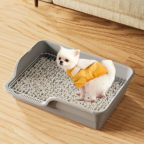 Hundetoilette Hundetöpfchen, Welpentöpfchen-Trainingstoilette, mit Abnehmbarem Gitter, mit Zaun, für Kleine Mittelgroße Hunde (Color : Grey) von Pucaru