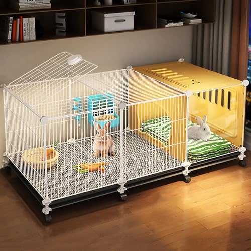 Kaninchenvilla mit Verschlüsseltem Eisengeflecht, Kaninchenkäfig, Halbgeschlossener Schlafbereich, mit Tablett, Leicht zu Reinigen(A-105x45x45cm) von Pucaru
