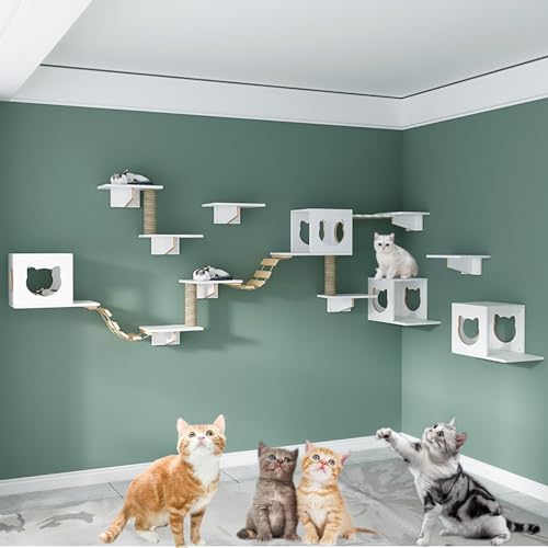 Pucaru Katze Wandelement zum Klettern, Katzen Kletterwand Set, Haus, Sisal-Pfostenleiter, Stufen und Reiseplattform, Platzsparend, Einfach zu Montieren (Color : Style4) von Pucaru