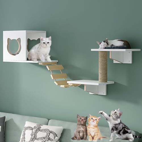 Katze Wandelement zum Klettern, Katzen Kletterwand Set, Haus, Sisal-Pfostenleiter, Stufen und Reiseplattform, Platzsparend, Einfach zu Montieren (Color : Style5) von Pucaru