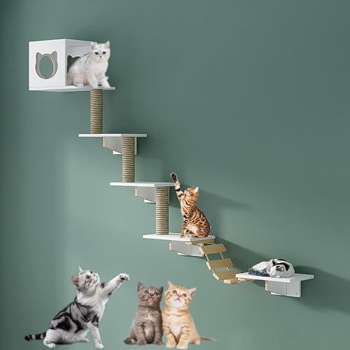 Katze Wandelement zum Klettern, Katzen Kletterwand Set, Haus, Sisal-Pfostenleiter, Stufen und Reiseplattform, Platzsparend, Einfach zu Montieren (Color : Style6) von Pucaru