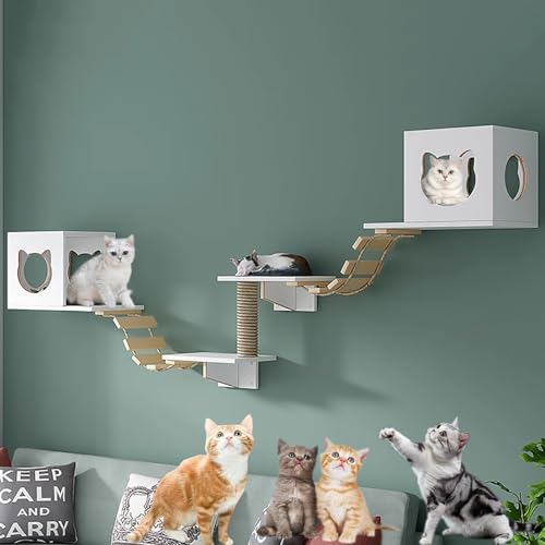 Katze Wandelement zum Klettern, Katzen Kletterwand Set, Haus, Sisal-Pfostenleiter, Stufen und Reiseplattform, Platzsparend, Einfach zu Montieren (Color : Style7) von Pucaru