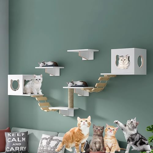 Pucaru Katze Wandelement zum Klettern, Katzen Kletterwand Set, Haus, Sisal-Pfostenleiter, Stufen und Reiseplattform, Platzsparend, Einfach zu Montieren (Color : Style8) von Pucaru