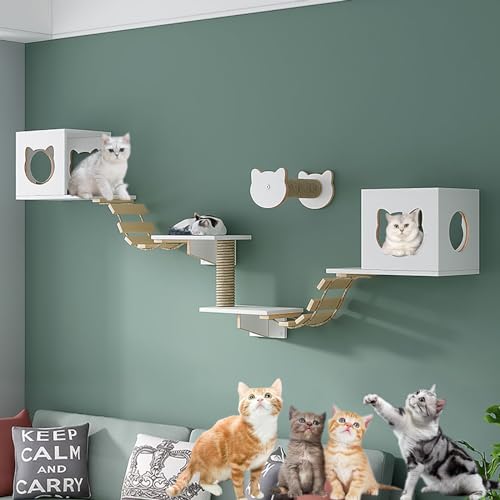 Katze Wandelement zum Klettern, Katzen Kletterwand Set, Haus, Sisal-Pfostenleiter, Stufen und Reiseplattform, Platzsparend, Einfach zu Montieren (Color : Style9) von Pucaru