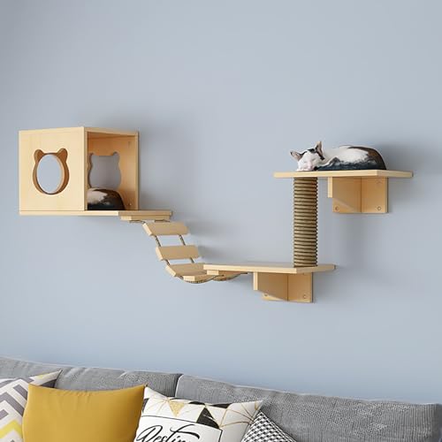 Pucaru Katzen Kletterwand Set, Katze Wandelement mit Katzenregal, Katzenhaus, Katzenkratzbaum-Kombination, (Color : Style1) von Pucaru