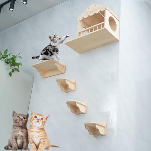 Katzen Kletterwand Set aus Massivem Holz, Katze Kletterlandschaft, Geeignet für Katzen zum Schlafen, Spielen und Klettern (Color : Style1) von Pucaru